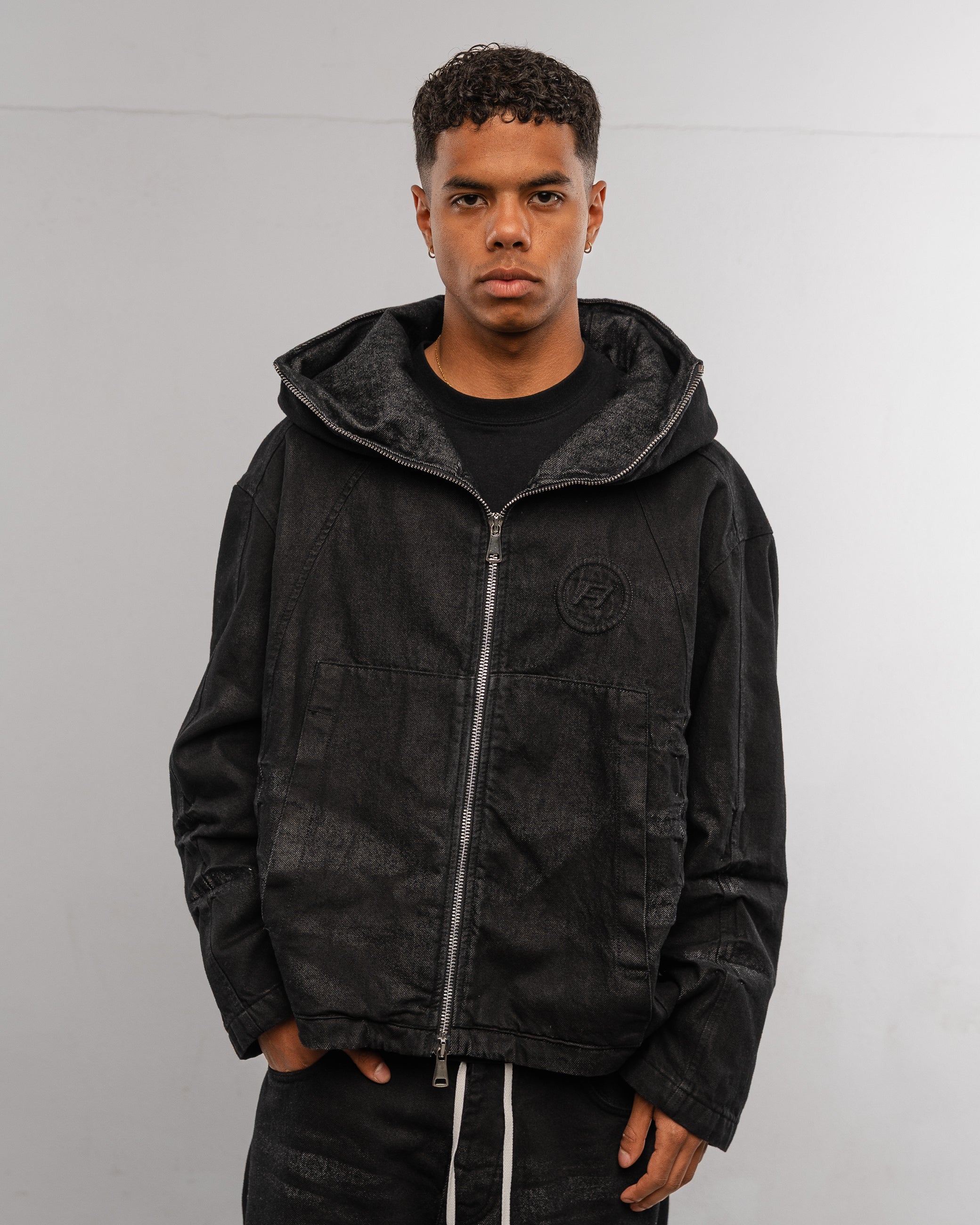 Balaclava denim jacket “Carbon black”
